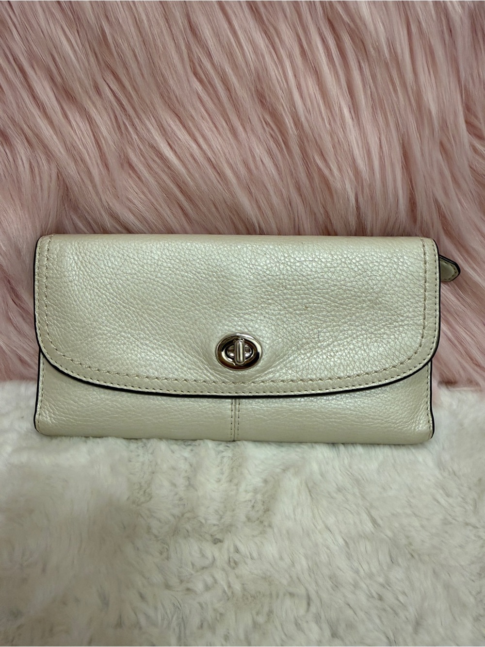 Coach Ivory Pebbled Leather Turnlock Wallet